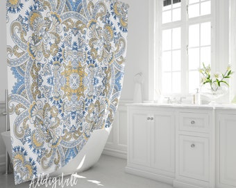 Blue Yellow Bathroom Etsy