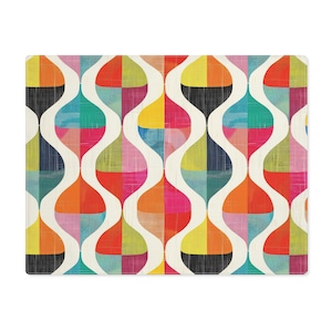 Retro Placemat red green pink yellow fabric placemats mid century cloth table decor hippie  housewarming gift idea70s 60s groovy maximalist