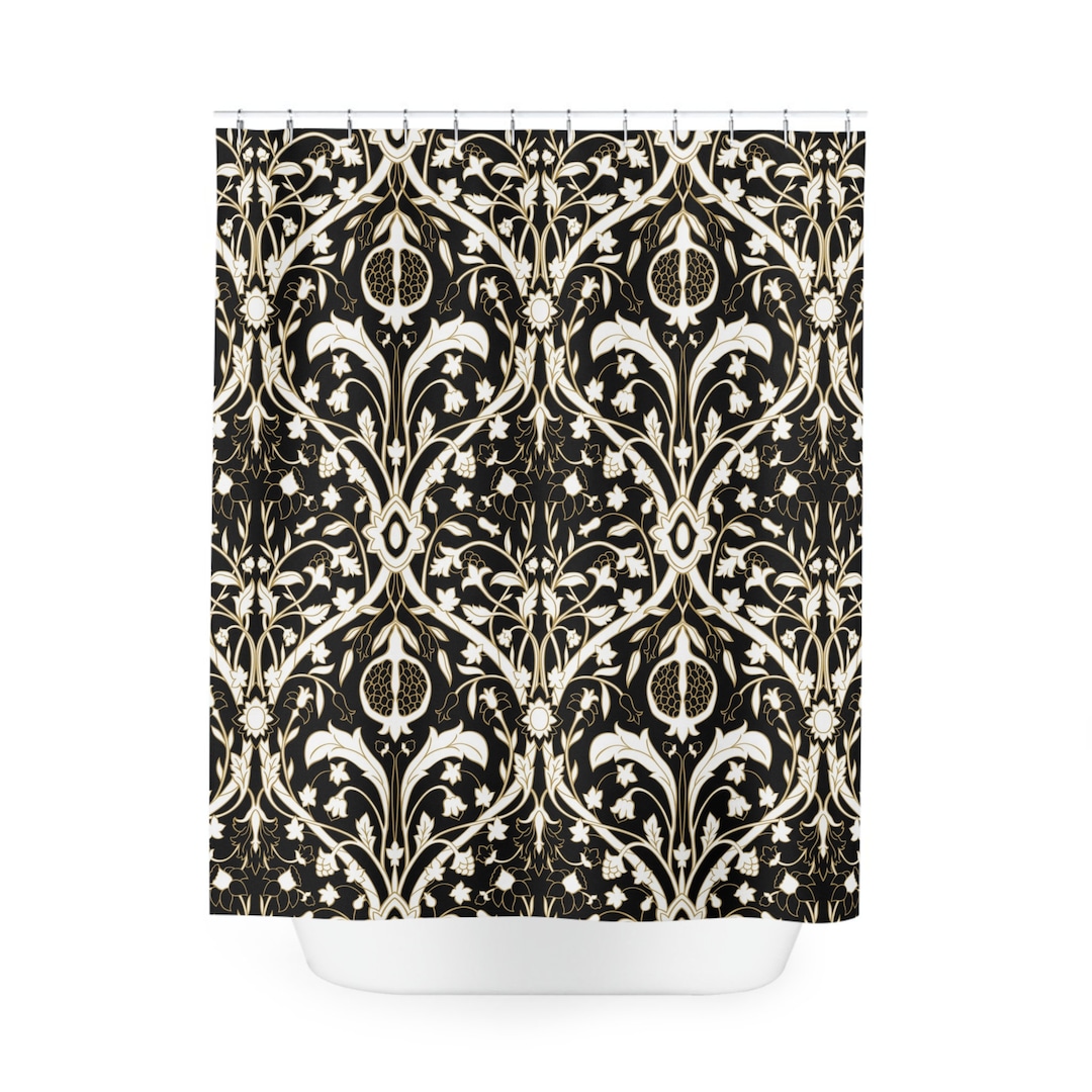 Art Deco Shower Curtain Vintage Bathroom Decor Black White Gold Shower ...