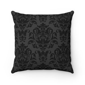 Gothic throw pillow cover black grey damask pillow cover gothic home decor black bedroom decor vintage accent pillow dark occult