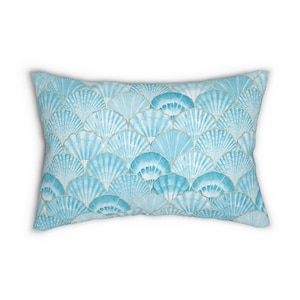 Sea shell Lumbar Throw Pillow coastal lumbar pillow coastal home decor blue bedroom decor beach house decor ocean pillow seaside sea japandi