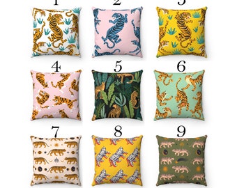 Tiger throw pillow cover animal print pillow case tigers home decor jungle bedroom decor leopard accent pillow animal illustration pink blue