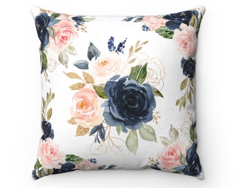 navy blue floral throw pillows