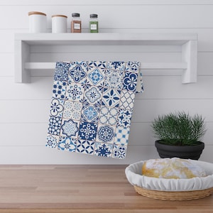 Portuguese Kitchen Towel azulejos dish towel blue white tiles kitchen decor spanish tea towel hostess gift portugal housewarming gift