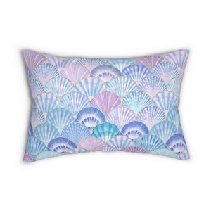 Sea shell Lumbar Throw Pillow coastal lumbar pillow coastal home decor blue bedroom decor beach house decor ocean pillow seaside sea japandi