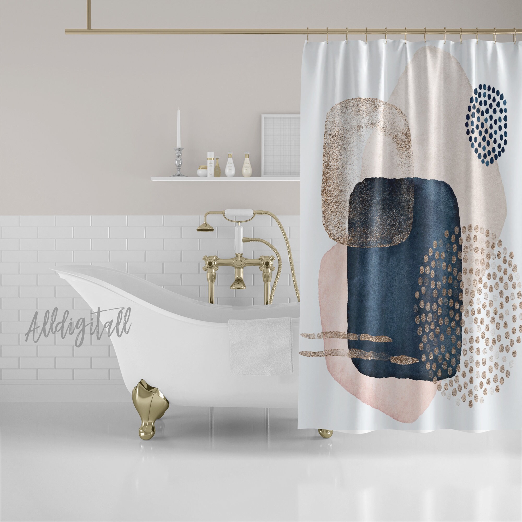 Watercolor Shower Curtain Abstract Bathroom Decor Pink And Navy Bathroom Mat Contemporary Shower Curtains Modern Bathroom Decor Modern Shower Curtains Rings Home Living Commentfer Fr