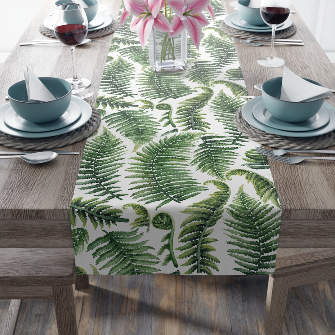 Woodland Table Runner Greenery Table Decor Forest Fern Leaves Kitchen