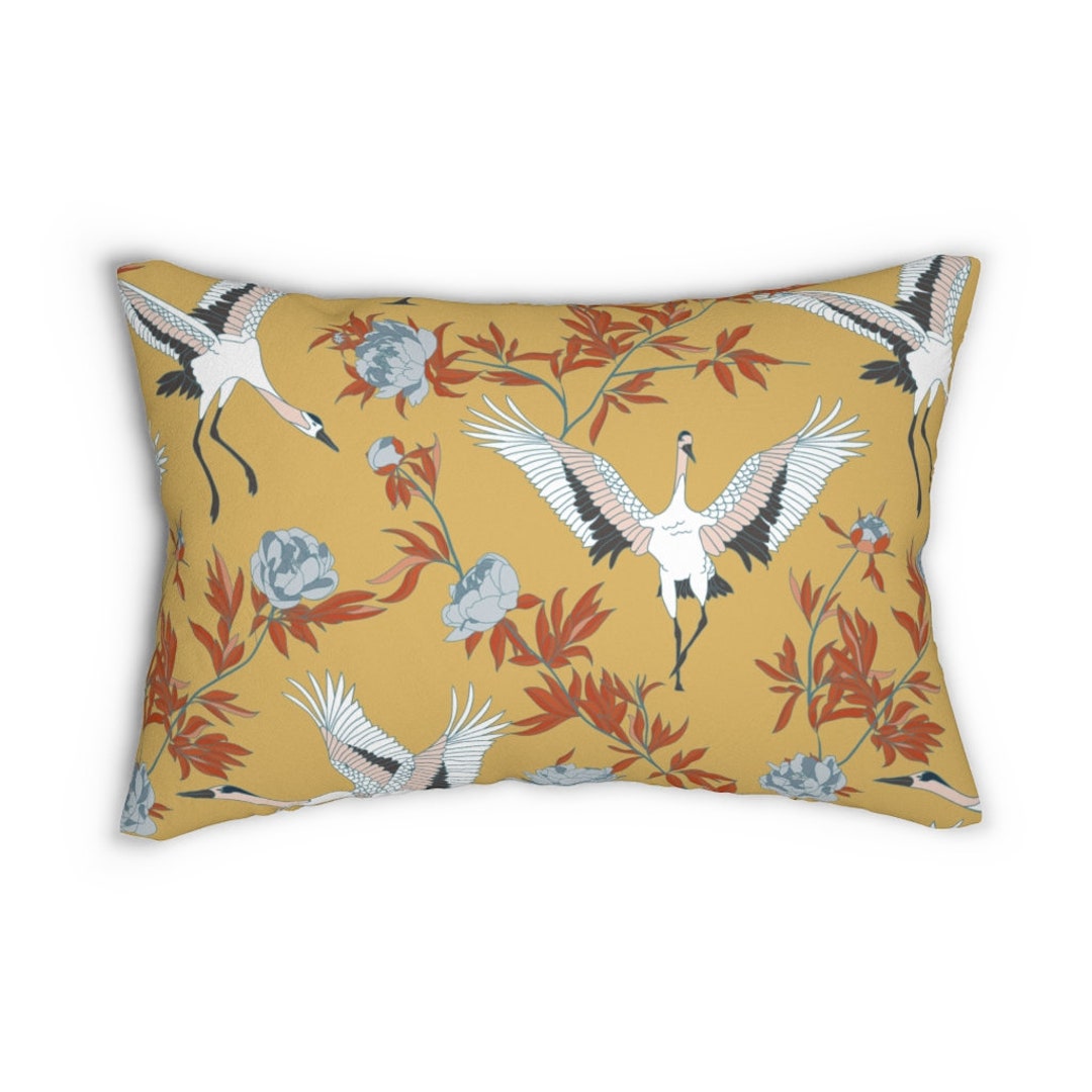 Japanese Lumbar Throw Pillow Vintage Lumbar Pillow Mustard Yellow Home