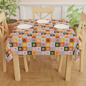 Retro Floral Tablecloth: 60s 70s Style, Funky Kitchen Decor