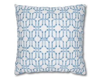 Chinoiserie Throw Pillow Cover: Vintage Asian Decor, Pale Blue Bamboo Trellis