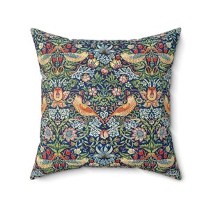 William Morris Strawberry Thief Pillow Cover: Vintage Floral Bird Art