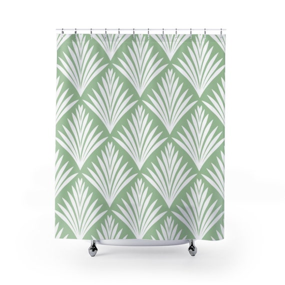 Art Deco Shower Curtain Elegant Bathroom Decor Green Art Deco Shower Curtain Elegant, Art Deco Curtains Green