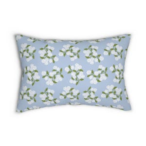 Grandmillennial Lumbar Throw Pillow hydrangea flowers lumbar pillow floral home decor green blue white bedroom decor vintage