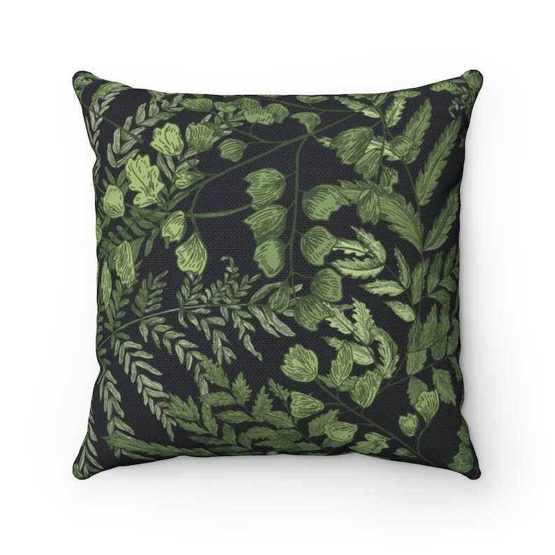 Botanical Throw Pillow Cover Green Black Pillow Case Greenery Etsy
