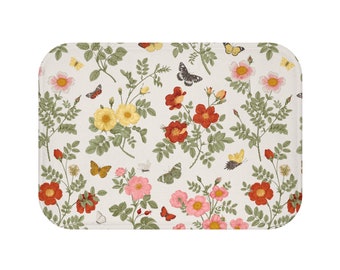 Wild flowers bath mat vintage bath mats retro herbs bathroom decor retro flowers bath rug summer floral bathroom mat meadow garden