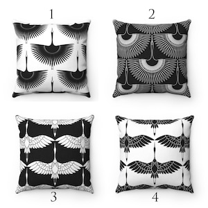 Japanese throw pillow cover crane pillow case oriental home decor bird bedroom decor black and white accent pillow minimal pillow cushion
