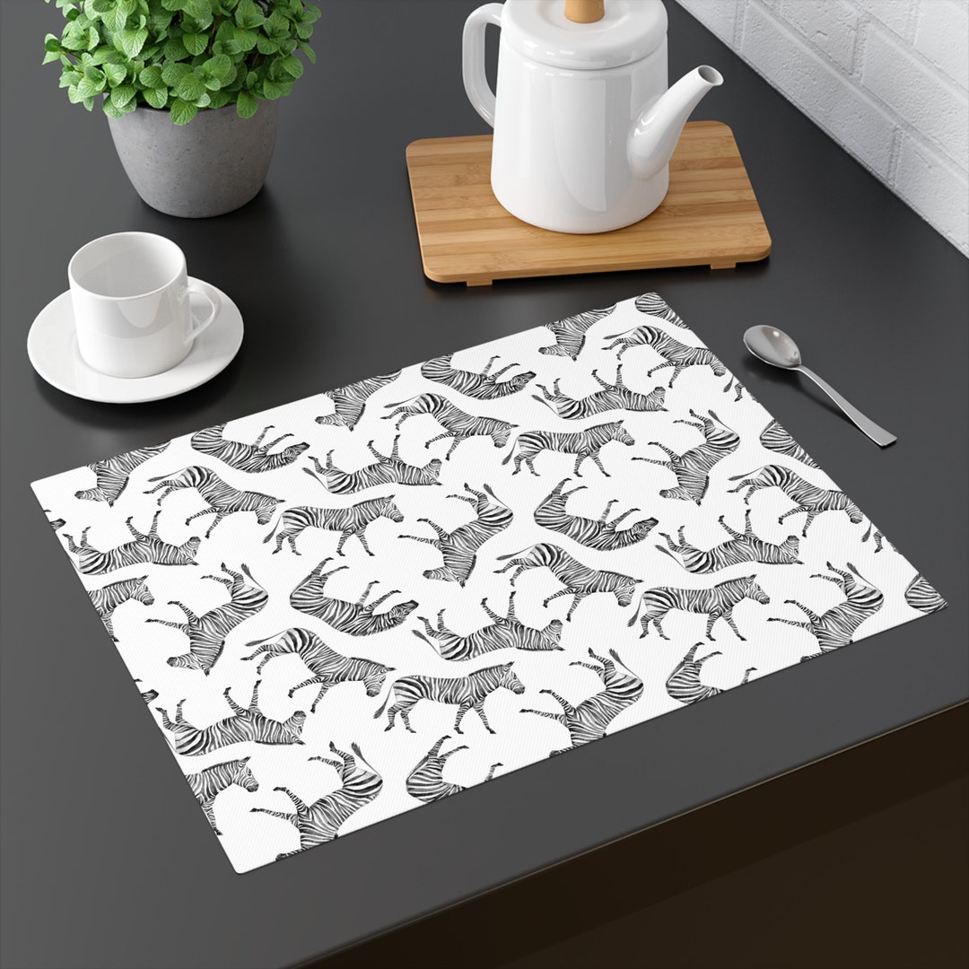 Zebra Placemat Vintage Fabric Placemats Black Ans White Cloth Table