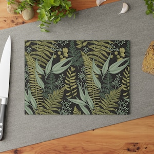 Fern Glass Cutting Board woodland kitchen decor green forest leaves Charcuterie Board botanical Tempered Glass Chopping Board