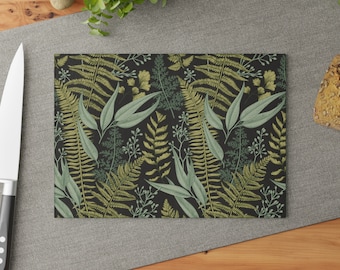 Fern Glass Cutting Board woodland kitchen decor green forest leaves Charcuterie Board botanical Tempered Glass Chopping Board