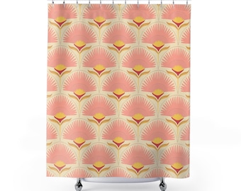 Art deco Shower Curtain Vintage Bathroom Decor yellow pink Shower Curtain art floral pattern art nouveau bath decor gift for her feminine