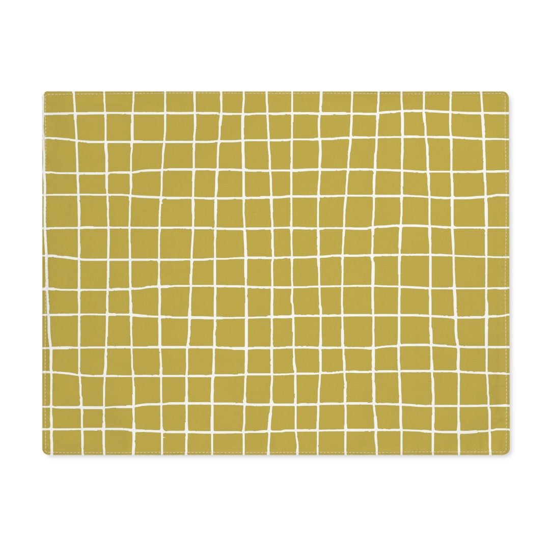 Mustard Yellow Placemat Geometric Fabric Placemats Checkered Hand Drawn