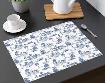 Toile de jouy Placemat french cottage fabric placemats blue white cloth table decor vintage pattern housewarming gift idea cotagecore