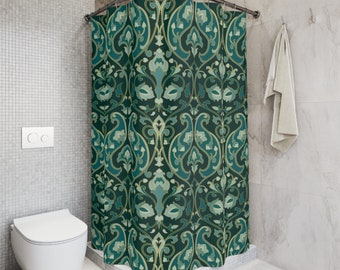 Art deco Shower Curtain Vintage Bathroom Decor emerald green Shower Curtain floral pattern art nouveau bath decor bold maximalist