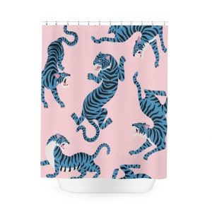 Tigre douche rideau rose moderne salle de bain décor animaux exotiques rideau de douche enfants salle de bain décor jungle animaux moderne illustré