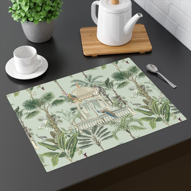 Vintage Placemat Tropical Jungle Fabric Placemats Retro Asian Etsy