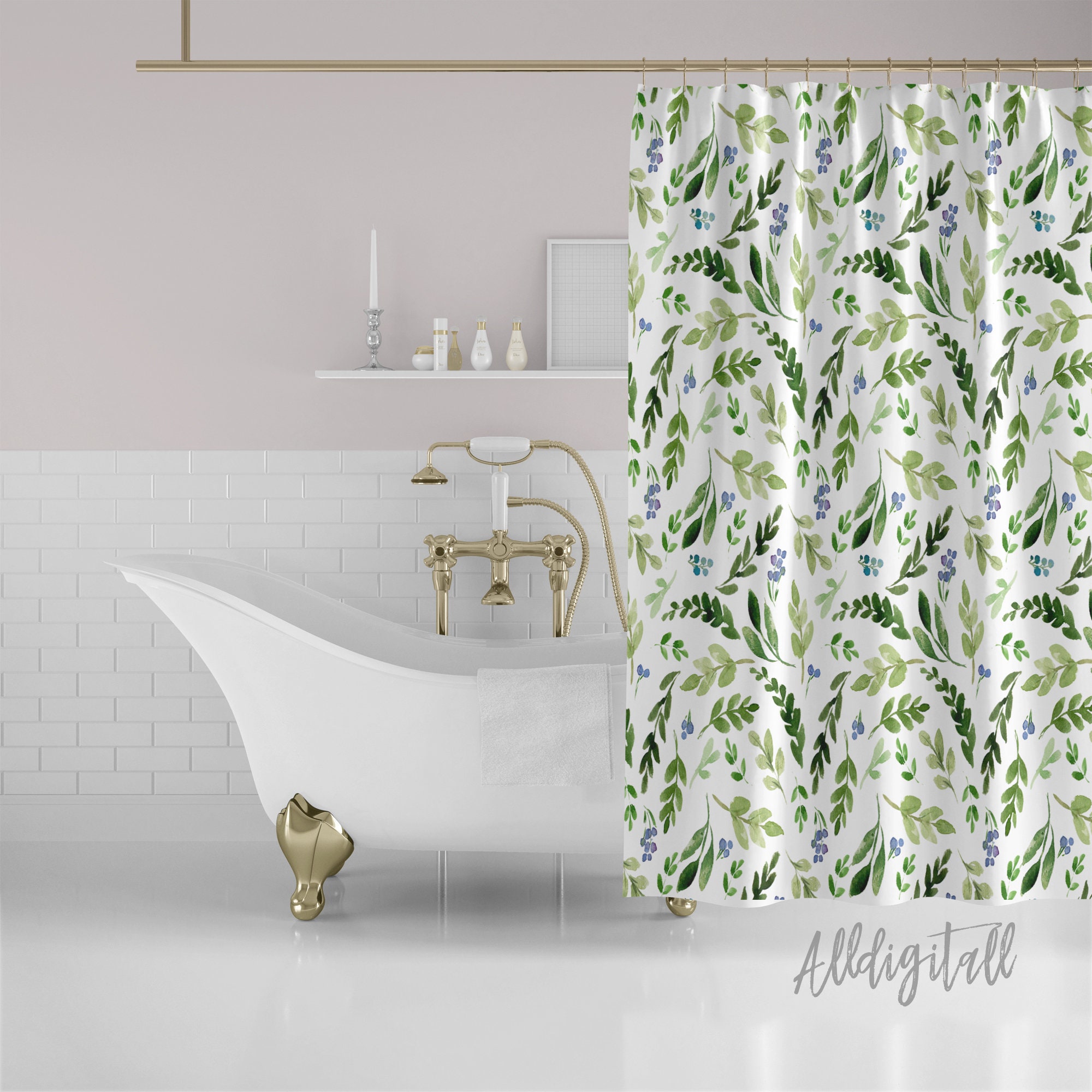 Greenery Shower Curtain Modern Bathroom Decor Green leaves Etsy