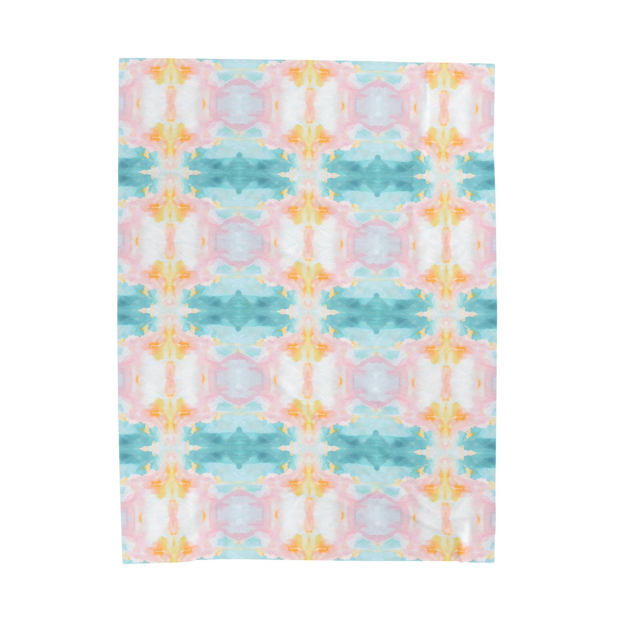 Manta de felpa de terciopelo con espejo, con diseño abstracto de caleidoscopio, acuarela, color rosa, azul y amarillo pastel, para dormitorio, decoración, manta de cama mullida y elegante
