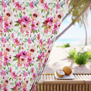 Floral Window Curtains Vintage home decor watercolor pink romantic flowers bedroom curtains spring kitchen decor summer drapes