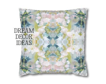 Mirrored art throw pillow cover pastel blue green watercolor pillow case abstract art home decor college girl bedroom impressionist modern