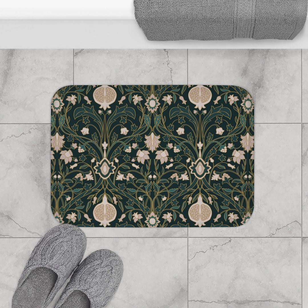 Art Deco Bath Mat Emerald Green Bath Mats Flowers Bathroom Decor