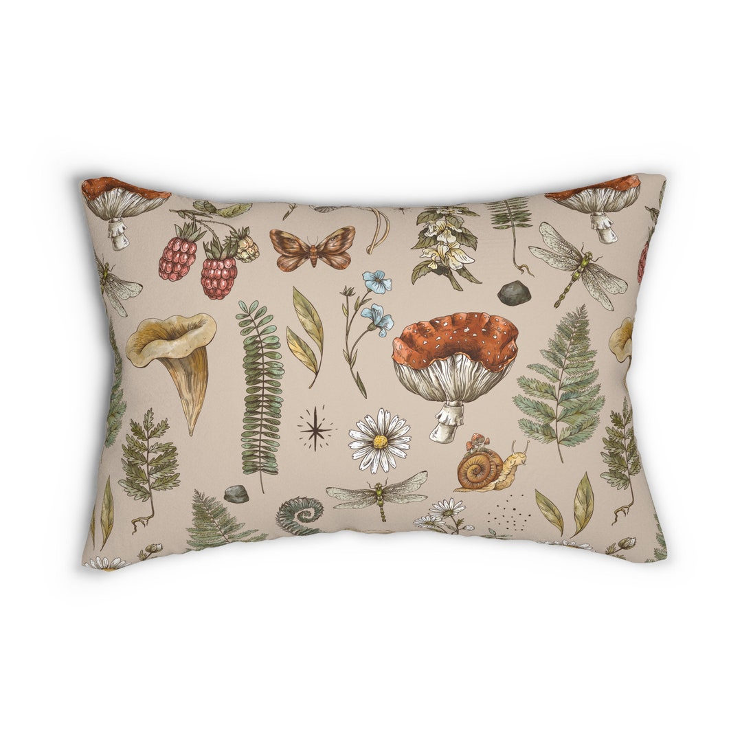 Mushroom Lumbar Throw Pillow Woodland Lumbar Pillow Forest Home Decor ...