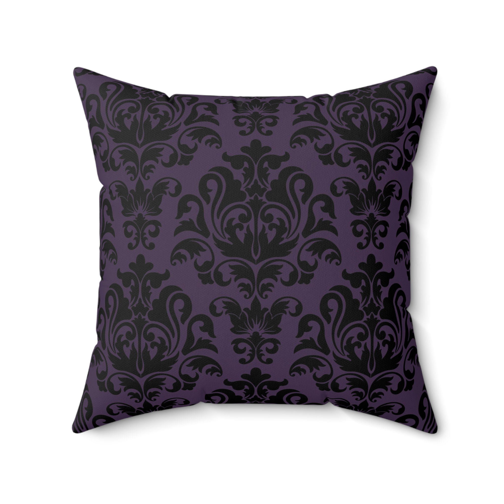 Gothic throw pillow cover black purple damask pillow case gothic home decor black violet bedroom decor vintage accent pillow dark occult