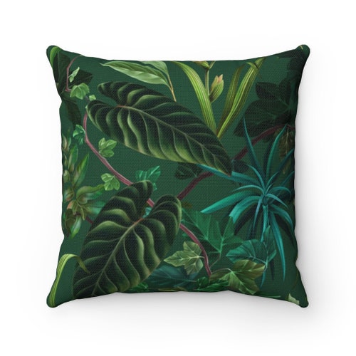 Botanical Throw Pillow Cover Green Black Pillow Cover Greenery Etsy