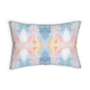 Abstract art Lumbar Throw Pillow watercolor lumbar pillow blue yellow pink home decor kaleidoscope dorm bedroom mirrored pastel college