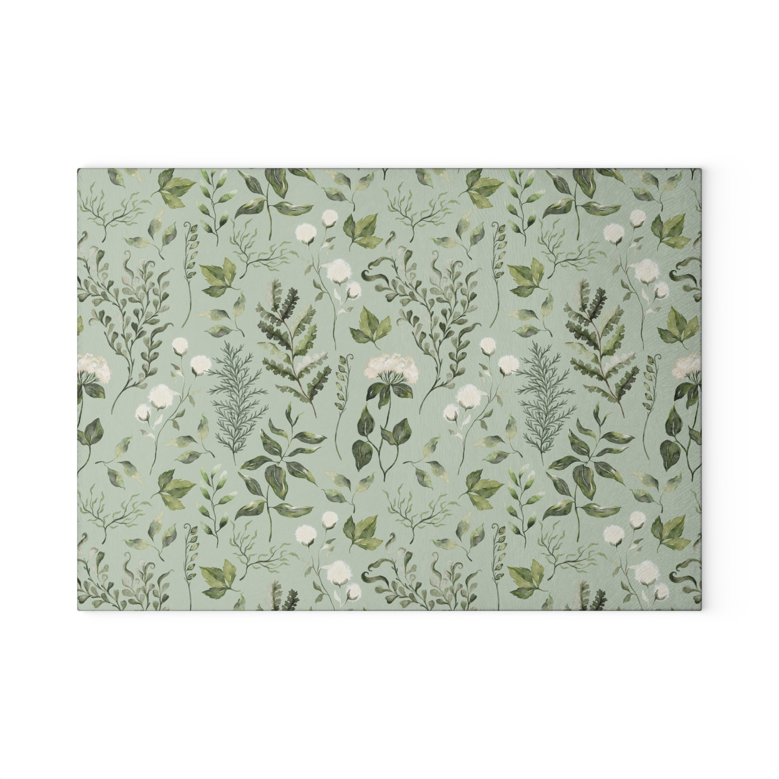Floral Glass Cutting Board sage green - 8" x 11"