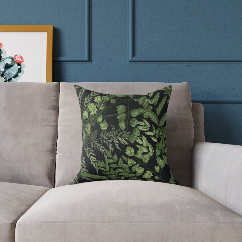 Botanical Throw Pillow Cover Green Black Pillow Cover Greenery Etsy