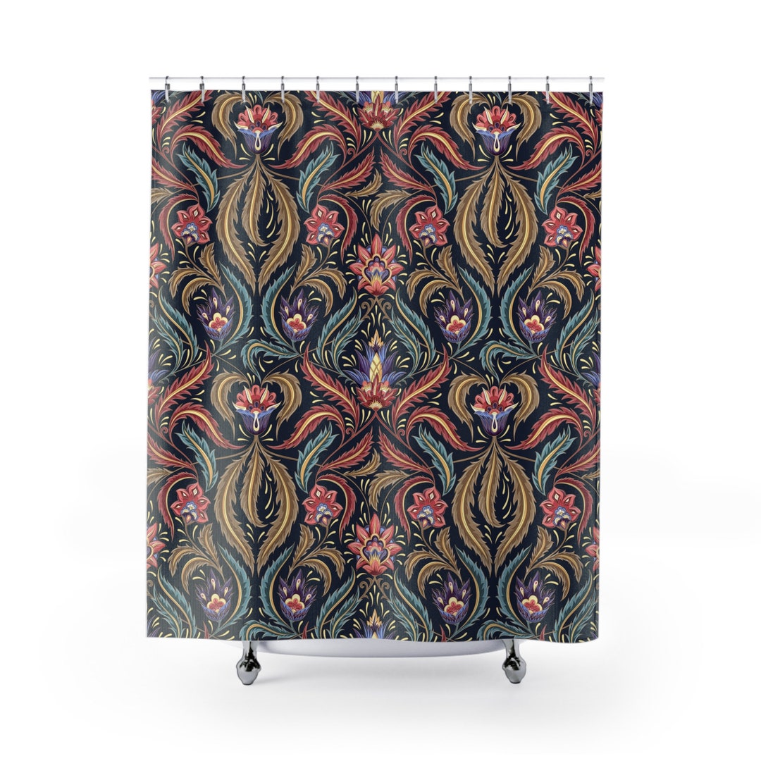 Art Deco Shower Curtain Floral Bathroom Decor Bohemian Shower Etsy