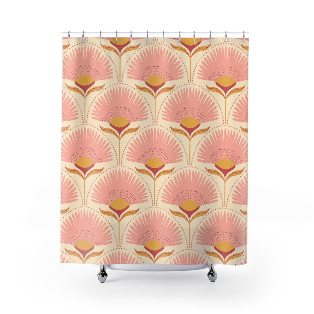 Art Deco Shower Curtain Vintage Bathroom Decor Yellow Pink Shower