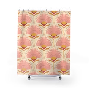 Art deco Shower Curtain Vintage Bathroom Decor yellow pink Shower Curtain art floral pattern art nouveau bath decor gift for her feminine