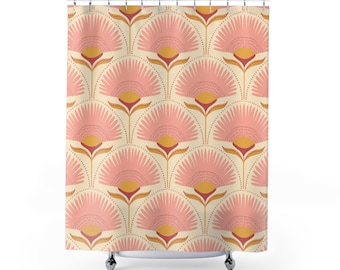 Art deco Shower Curtain Vintage Bathroom Decor yellow pink Shower Curtain art floral pattern art nouveau bath decor gift for her feminine