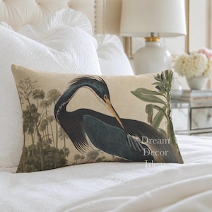 Heron Lumbar Throw Pillow vintage heron lumbar pillow vintage home decor birds bedroom decor vintage bird accent pillow eclectic retro