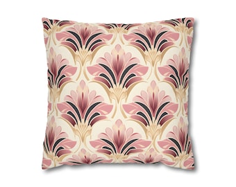 Taie d'oreiller art déco taie d'oreiller vintage décoration élégante pour la maison, décoration de chambre à coucher or rose crème, coussin décoratif art nouveau gatsby des années 1920