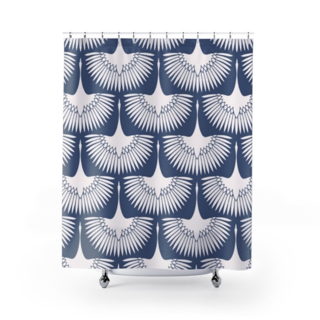 Crane Shower Curtain Japanese Bathroom Decor Dark Blue Shower Etsy