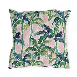 Tropical OUTDOOR Pillows preppy botanical patio decor green pink watercolor palm trees garden pillows exotic nature  pool jungle pillows