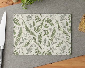 Fern Glass Cutting Board woodland kitchen decor green forest leaves Charcuterie Board botanical Tempered Glass Chopping Board