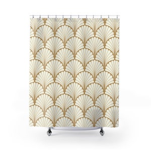 Art deco Shower Curtain Elegant Bathroom Decor Gold Bathroom Art deco Shower Curtains vintage Bathroom Decor idea gold cream Gift Idea